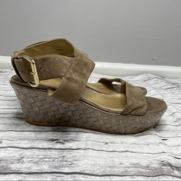 STUART WEITZMAN Wedge Sandals Heels Womens Size 7.5 Woven Suede Summer Vacation - Picture 3 of 6
